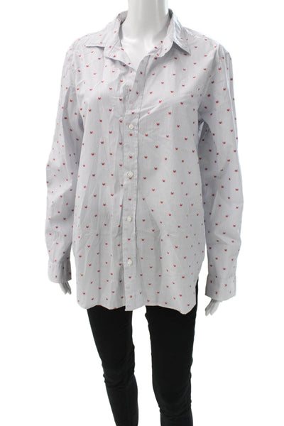 Frank & Eileen Women Light Blue Striped Button-Up Long Sleeve Shirt Size L