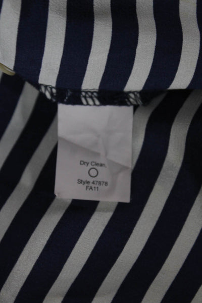 J Crew Women Dark Blue Striped Silk Collared Long Sleeve Button-Up Size 6