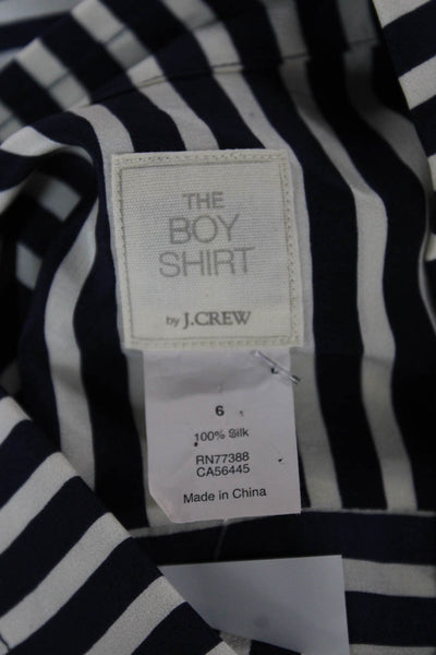 J Crew Women Dark Blue Striped Silk Collared Long Sleeve Button-Up Size 6