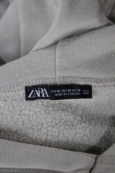 Zara Womens Beige Cotton Blend Pullover Hoodie Long Sleeve Size M