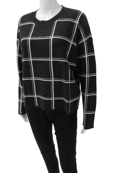 Madewell Unisex Pullover Sweater Black Check Crew Neck Long Sleeve Size M