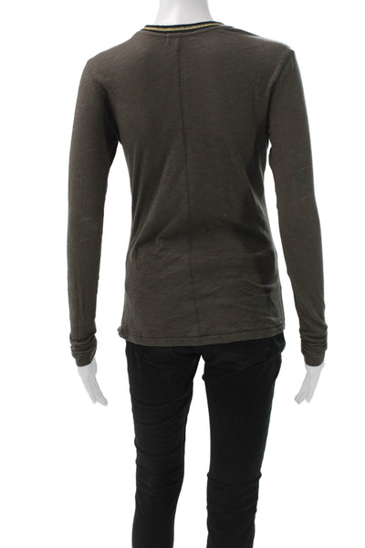 Goldie Womens Basic Brown Cotton Crew Neck Long Sleeve T-Shirt Army Size XS