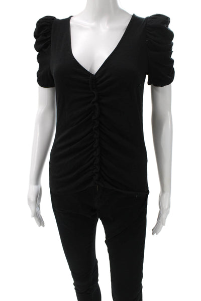 Nation LTD Womens Black V-Neck Jersey T-Shirt Cotton Short Sleeve Size XS