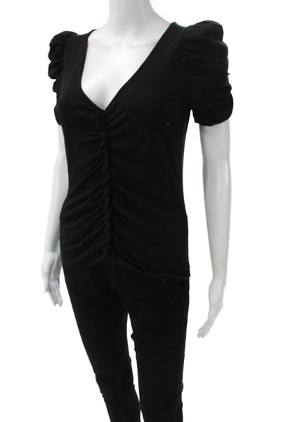 Nation LTD Womens Black V-Neck Jersey T-Shirt Cotton Short Sleeve Size XS