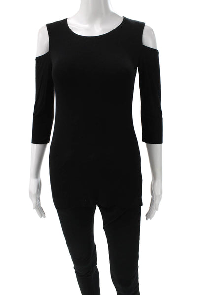 Bailey 44 Women Black 100% Cotton Tunic 3/4 Sleeve Round Neck Size XS