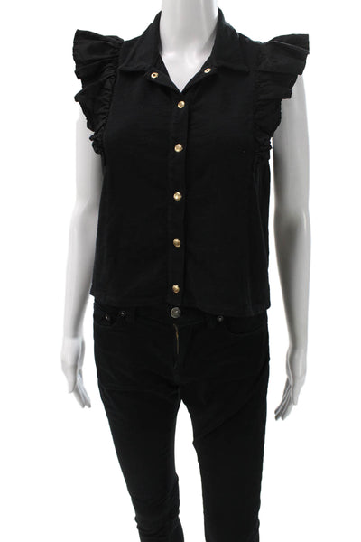 Nation LTD Womens Black Collared Sleeveless Button-Up Cotton Top Size XS