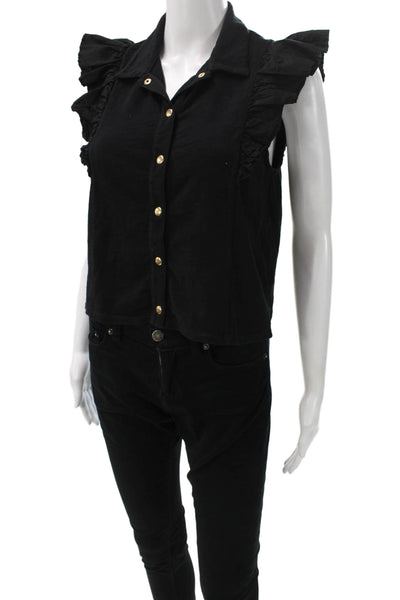 Nation LTD Womens Black Collared Sleeveless Button-Up Cotton Top Size XS
