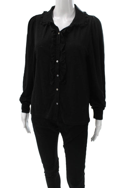 Goldie Womens Black Pima Cotton Collared Button-Up Blouse Long Sleeve Size XS