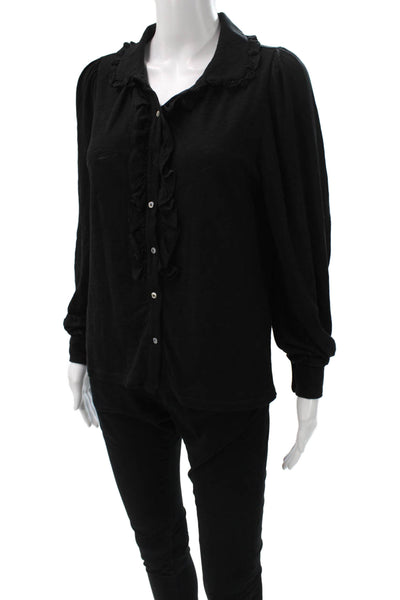 Goldie Womens Black Pima Cotton Collared Button-Up Blouse Long Sleeve Size XS