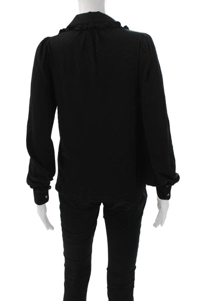 Goldie Womens Black Pima Cotton Collared Button-Up Blouse Long Sleeve Size XS