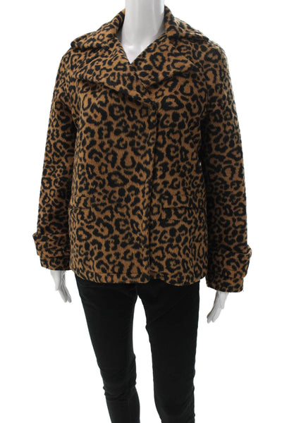 Splendid Women Brown Animal Print Pea Coat Long Sleeve Size XS