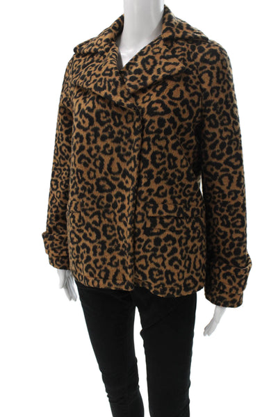 Splendid Women Brown Animal Print Pea Coat Long Sleeve Size XS