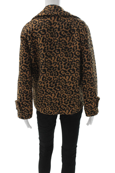 Splendid Women Brown Animal Print Pea Coat Long Sleeve Size XS