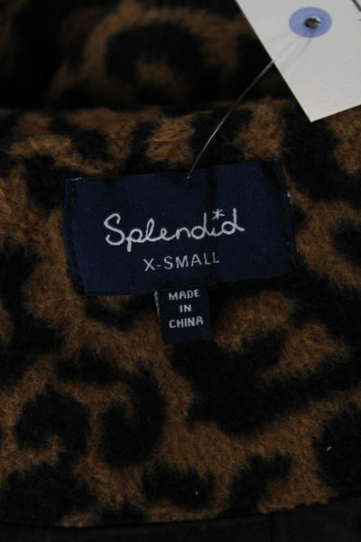 Splendid Women Brown Animal Print Pea Coat Long Sleeve Size XS