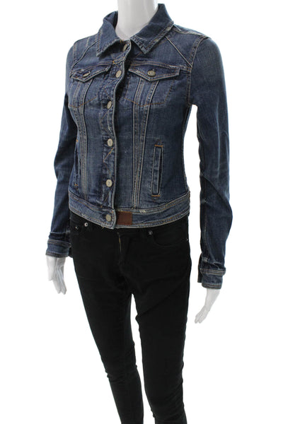 Pilcro Anthropologie Women Dark Blue Collared Jacket Cotton Blend Size XS