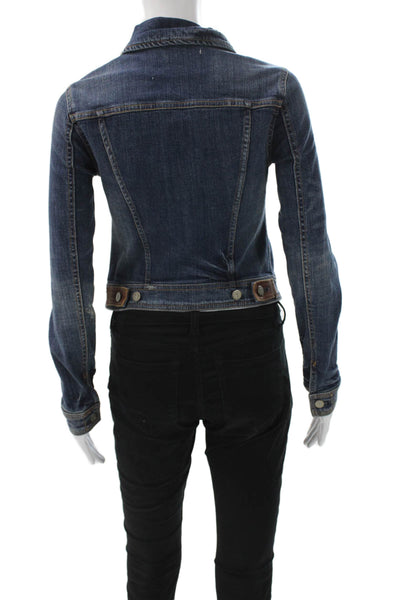 Pilcro Anthropologie Women Dark Blue Collared Jacket Cotton Blend Size XS