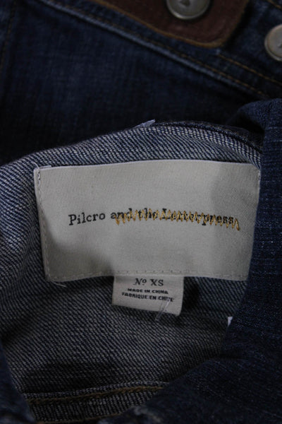Pilcro Anthropologie Women Dark Blue Collared Jacket Cotton Blend Size XS