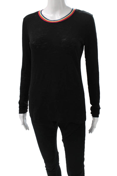 Goldie Womens Ringer Long Sleeve T Shirt Black Modal Blend Crew Neck Size XS