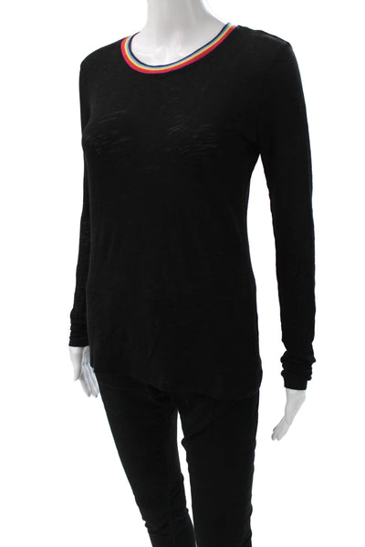 Goldie Womens Ringer Long Sleeve T Shirt Black Modal Blend Crew Neck Size XS