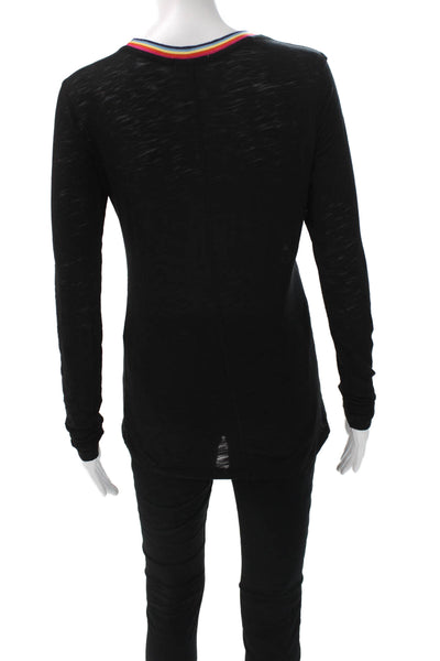 Goldie Womens Ringer Long Sleeve T Shirt Black Modal Blend Crew Neck Size XS