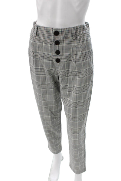 Zara Women Ankle Cropped Plaid Dress Pants Gray Button Polyester Blend Size XS