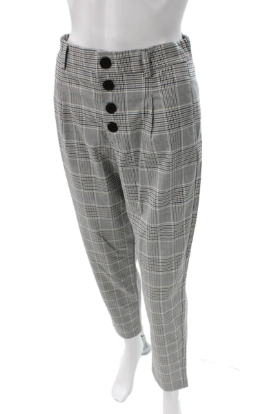 Zara Women Ankle Cropped Plaid Dress Pants Gray Button Polyester Blend Size XS