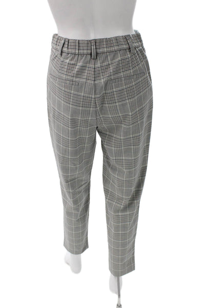 Zara Women Ankle Cropped Plaid Dress Pants Gray Button Polyester Blend Size XS