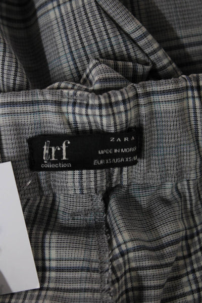 Zara Women Ankle Cropped Plaid Dress Pants Gray Button Polyester Blend Size XS