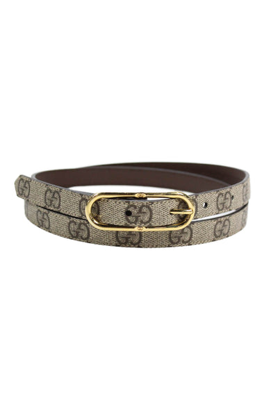 Gucci Womens Monogram Coated Canvas Skinny Belt Brown Size 38