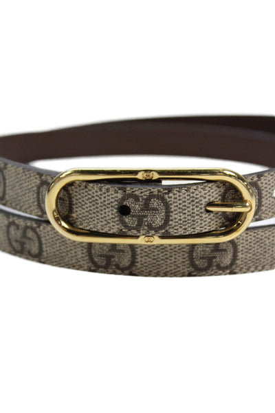 Gucci Womens Monogram Coated Canvas Skinny Belt Brown Size 38