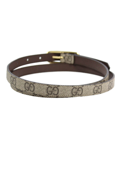 Gucci Womens Monogram Coated Canvas Skinny Belt Brown Size 38
