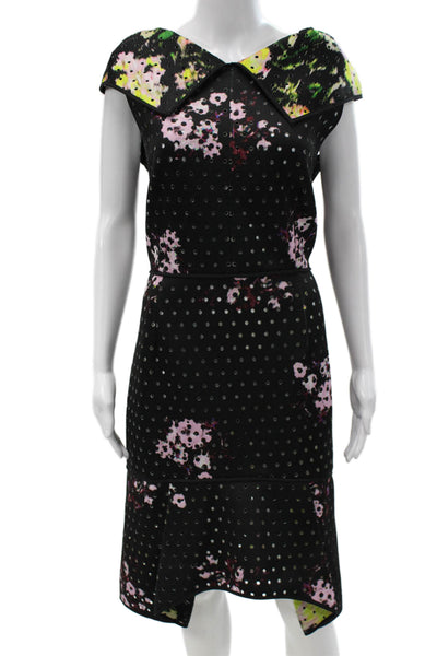 Erdem Women Black Shift Dress Sleeveless Midi Floral Size 12