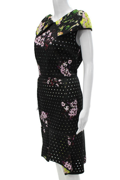 Erdem Women Black Shift Dress Sleeveless Midi Floral Size 12