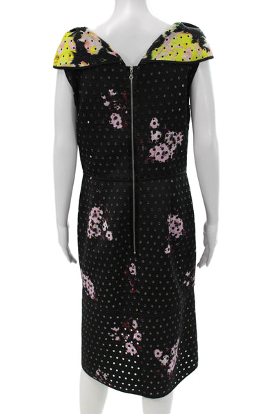 Erdem Women Black Shift Dress Sleeveless Midi Floral Size 12