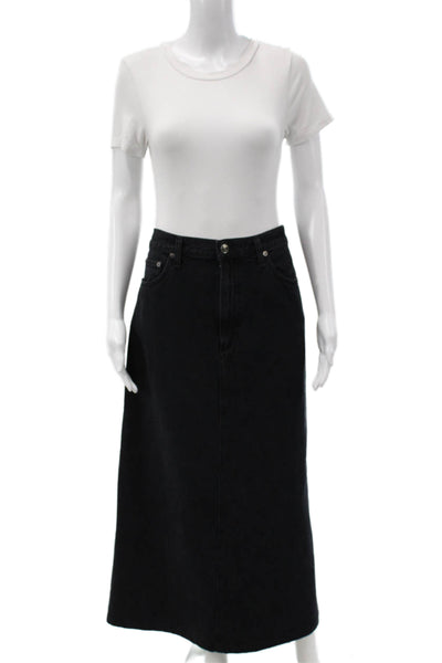 Agolde Women Straight Pencil Maxi Skirt Black Polyester Size 33