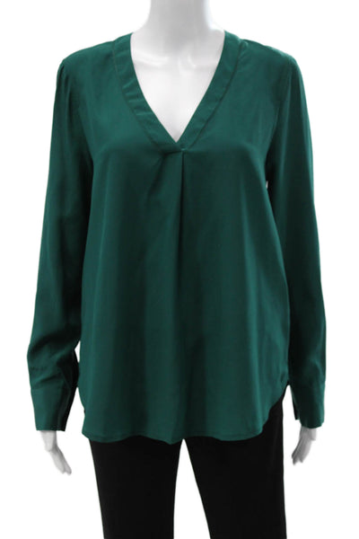 J Crew Womens Basic Green Silk V-Neck Long Sleeve Blouse Size 6