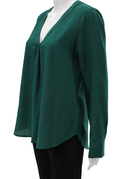 J Crew Womens Basic Green Silk V-Neck Long Sleeve Blouse Size 6