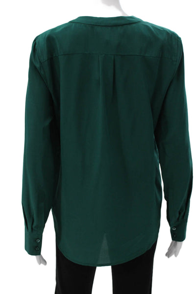 J Crew Womens Basic Green Silk V-Neck Long Sleeve Blouse Size 6