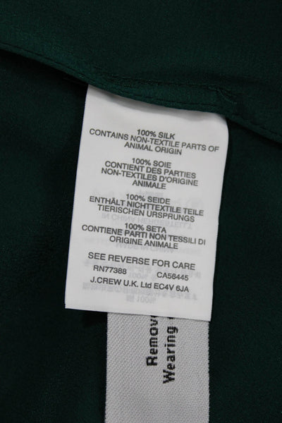 J Crew Womens Basic Green Silk V-Neck Long Sleeve Blouse Size 6