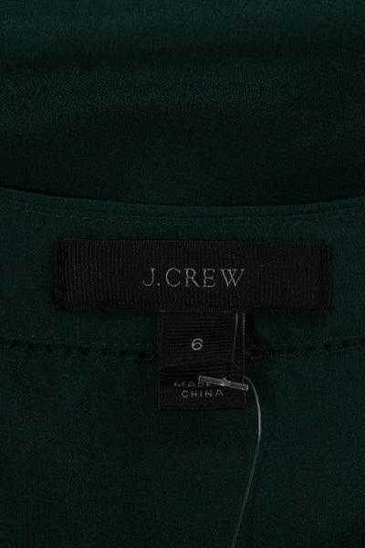 J Crew Womens Basic Green Silk V-Neck Long Sleeve Blouse Size 6
