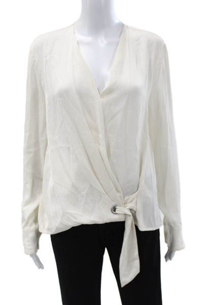 Rag & Bone Womens White V-Neck Button Long Sleeve Blouse Triacetate Size S