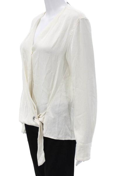 Rag & Bone Womens White V-Neck Button Long Sleeve Blouse Triacetate Size S