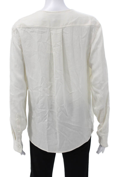 Rag & Bone Womens White V-Neck Button Long Sleeve Blouse Triacetate Size S