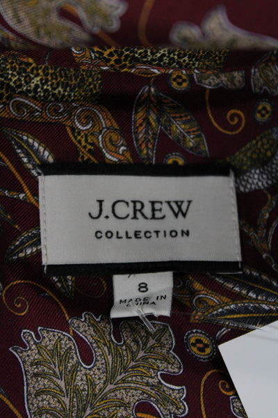 J Crew Collection Women Silk Button-Up Floral Blouse Red Long Sleeve Size 8