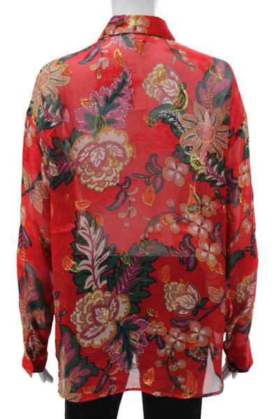 The Kooples Womens Red Floral Silk Blend Buttonup Blouse Size 2