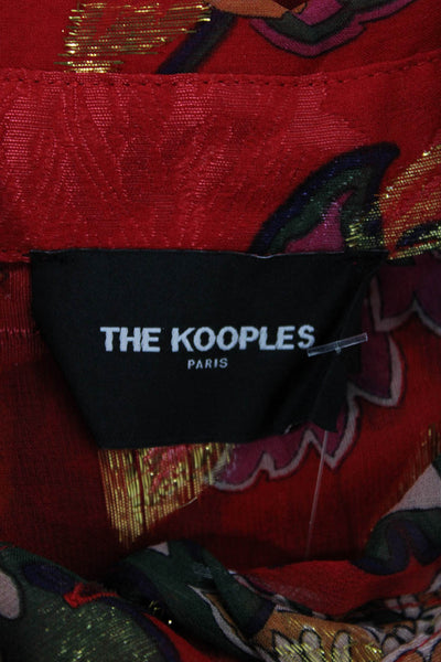 The Kooples Womens Red Floral Silk Blend Buttonup Blouse Size 2