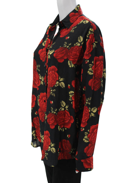 The Kooples Womens Black Floral Silk Collared Button Up Blouse Size 2