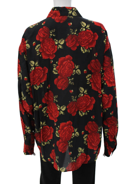 The Kooples Womens Black Floral Silk Collared Button Up Blouse Size 2