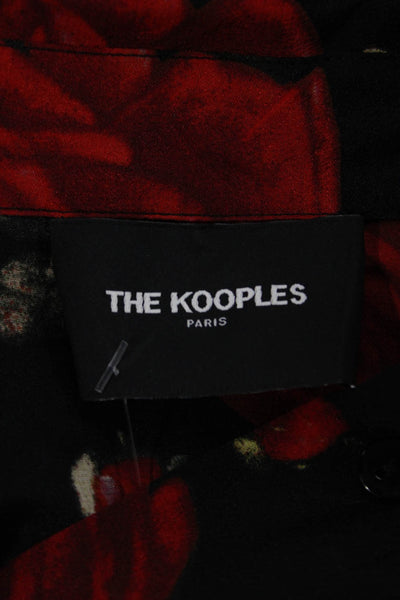 The Kooples Womens Black Floral Silk Collared Button Up Blouse Size 2