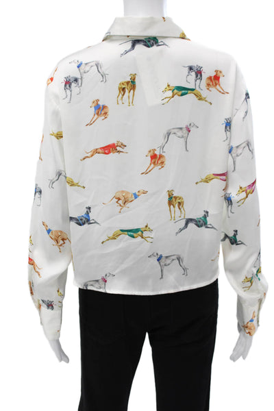 Zara Women White Collared Animal Graphic Button Up Blouse Long Sleeve Size XS
